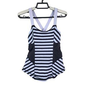 Womens Lululemon Athletic Tank Top Black & Blue Striped Cross-Back Straps Size 4